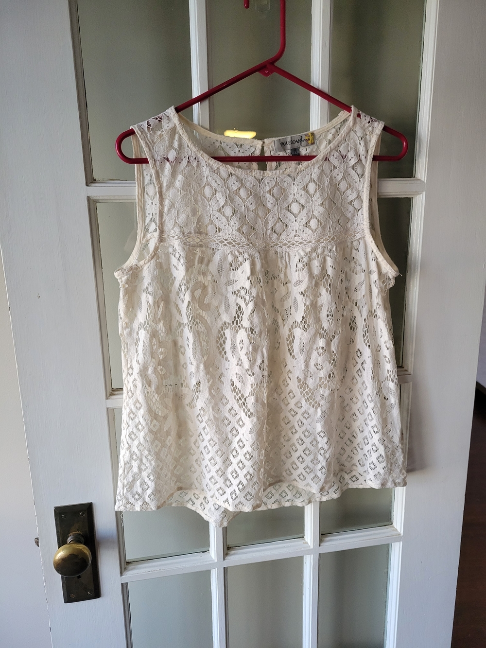 Figueroa & Flower Cream Colored Sleeveless Floral Lace Tank Top Blouse Size M